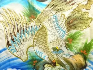 アンティーク　荒波に鷹・松模様刺繍紋付男児着物(長襦袢付き)